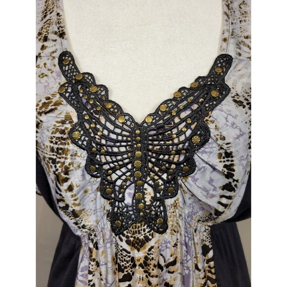 Y2K Butterfly Blouse Top Babydoll Flutter Sleeve Size PM Medium By One World - Picture 2 of 10